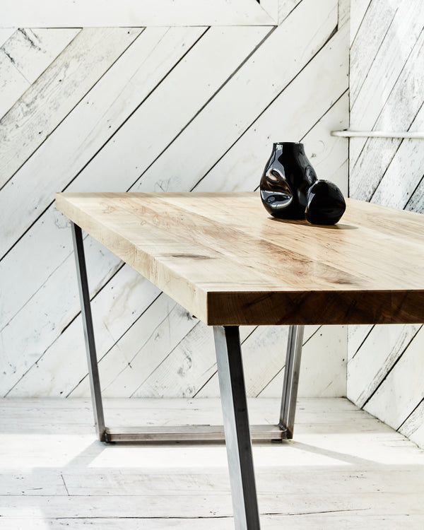 industrial wood and metal table